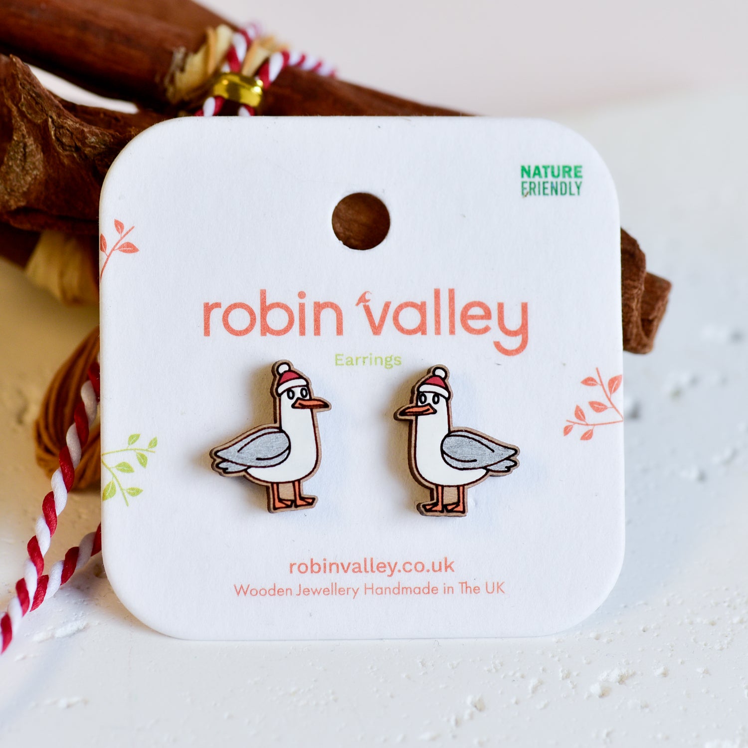 Santa Hat Silver Seagull Earrings