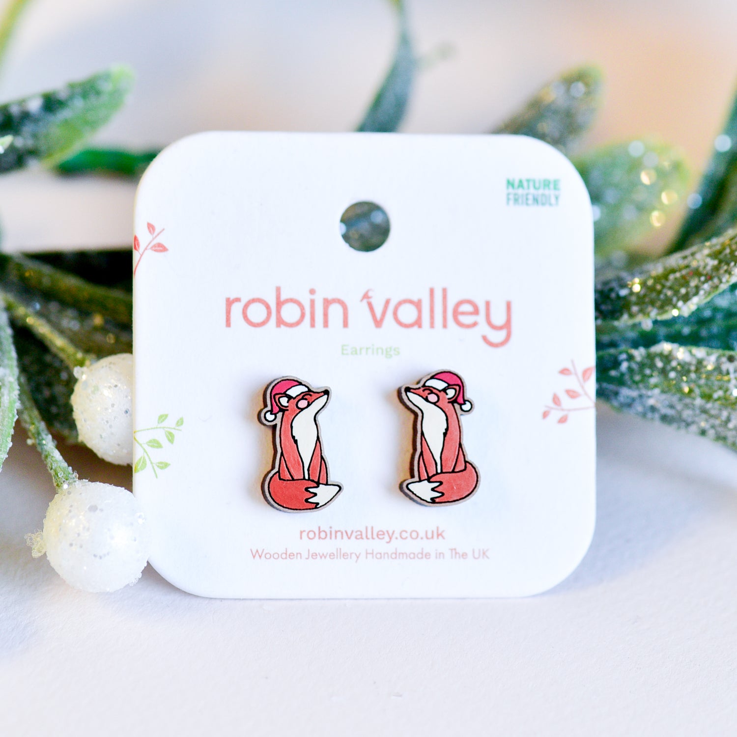 Smiling Fox in a Santa Hat Earrings