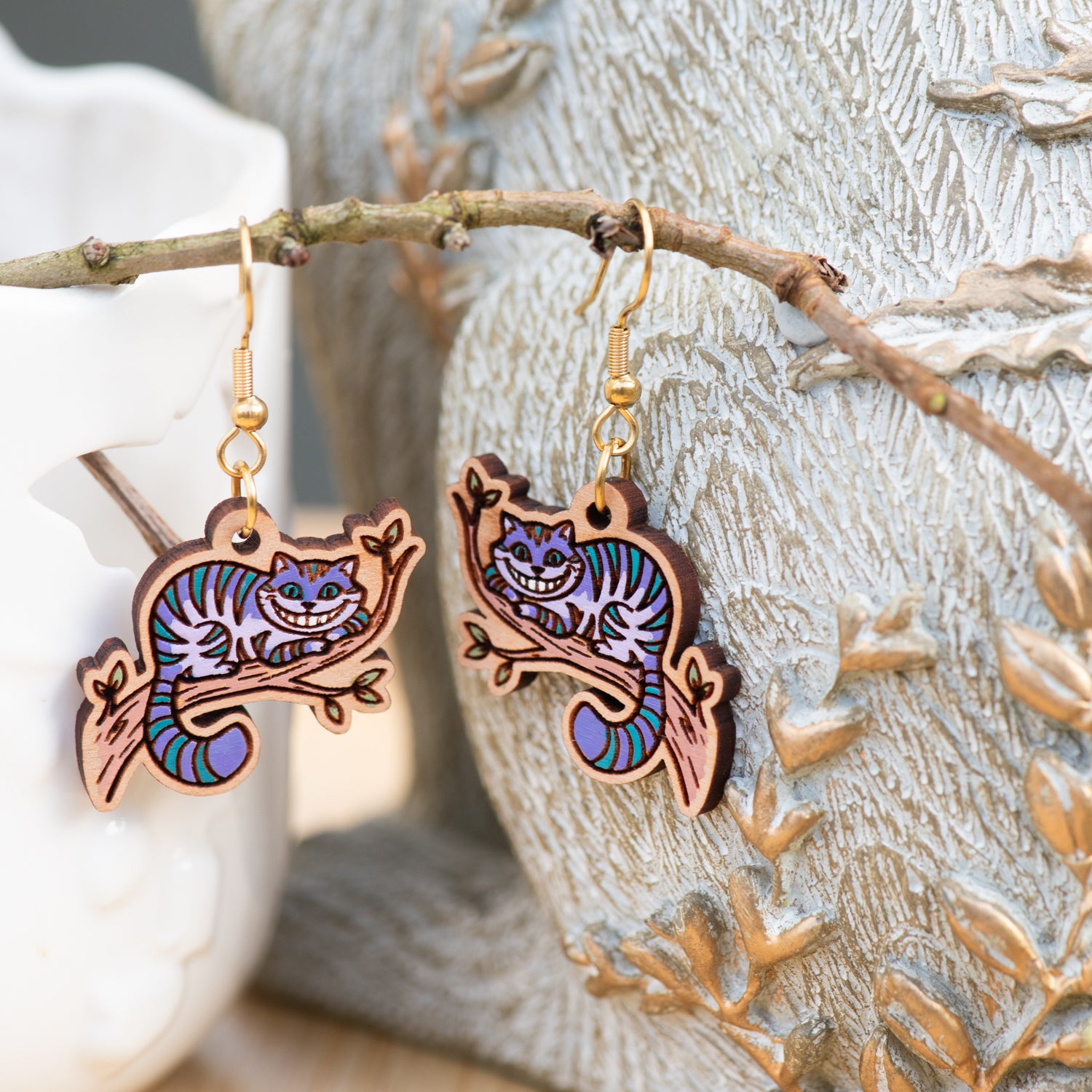 Alice in Wonderland Cheshire Cat Hook Earrings