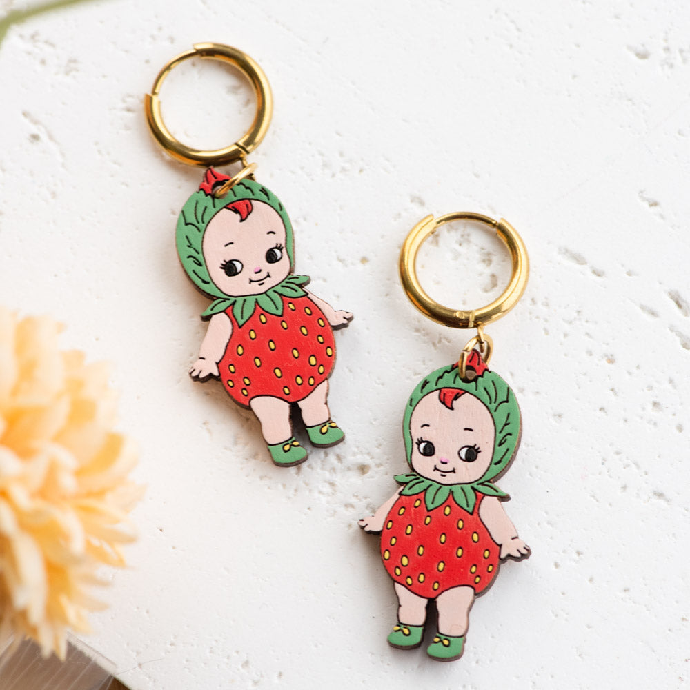 Boucles d'oreilles créoles Kewpie Fraise