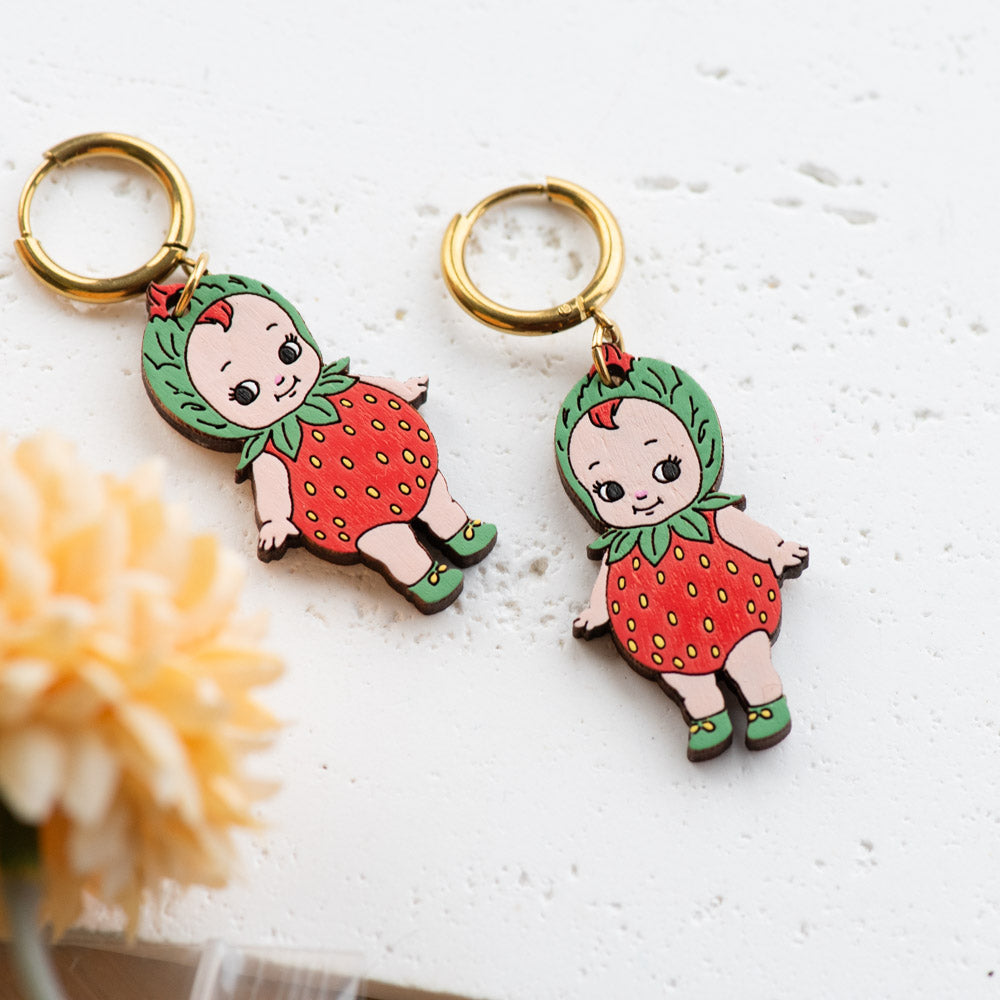 Boucles d'oreilles créoles Kewpie Fraise