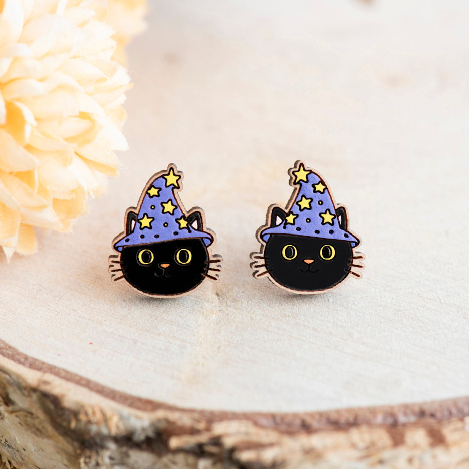 Little Wizard Black Cat Stud Earrings