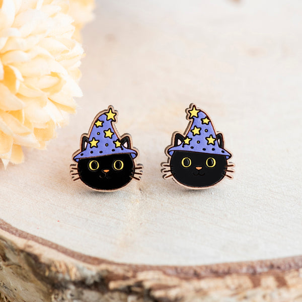 Little Wizard Black Cat Stud Earrings