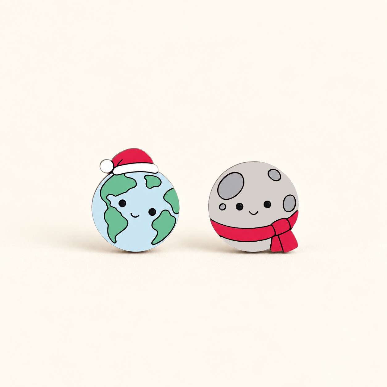 Christmas Earth and Moon Stud Earrings