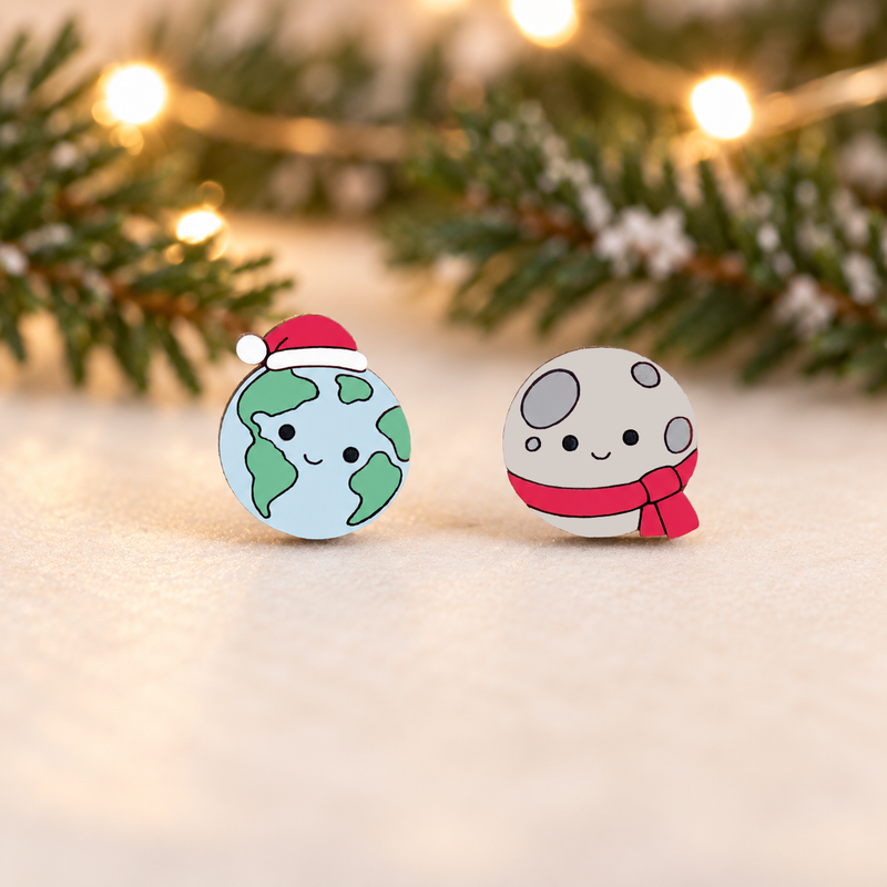 Christmas Earth and Moon Stud Earrings