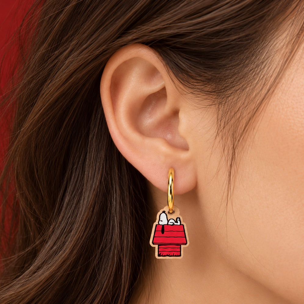 Officially Licensed Peanuts Snoopy on Doghouse Hoop Earrings