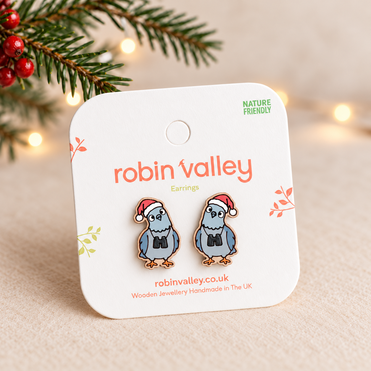 Christmas Birdwatcher Pigeon Stud Earrings