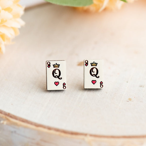 Alice in Wonderland Queen of Hearts Card Stud Earrings - Robin Valley Official Store