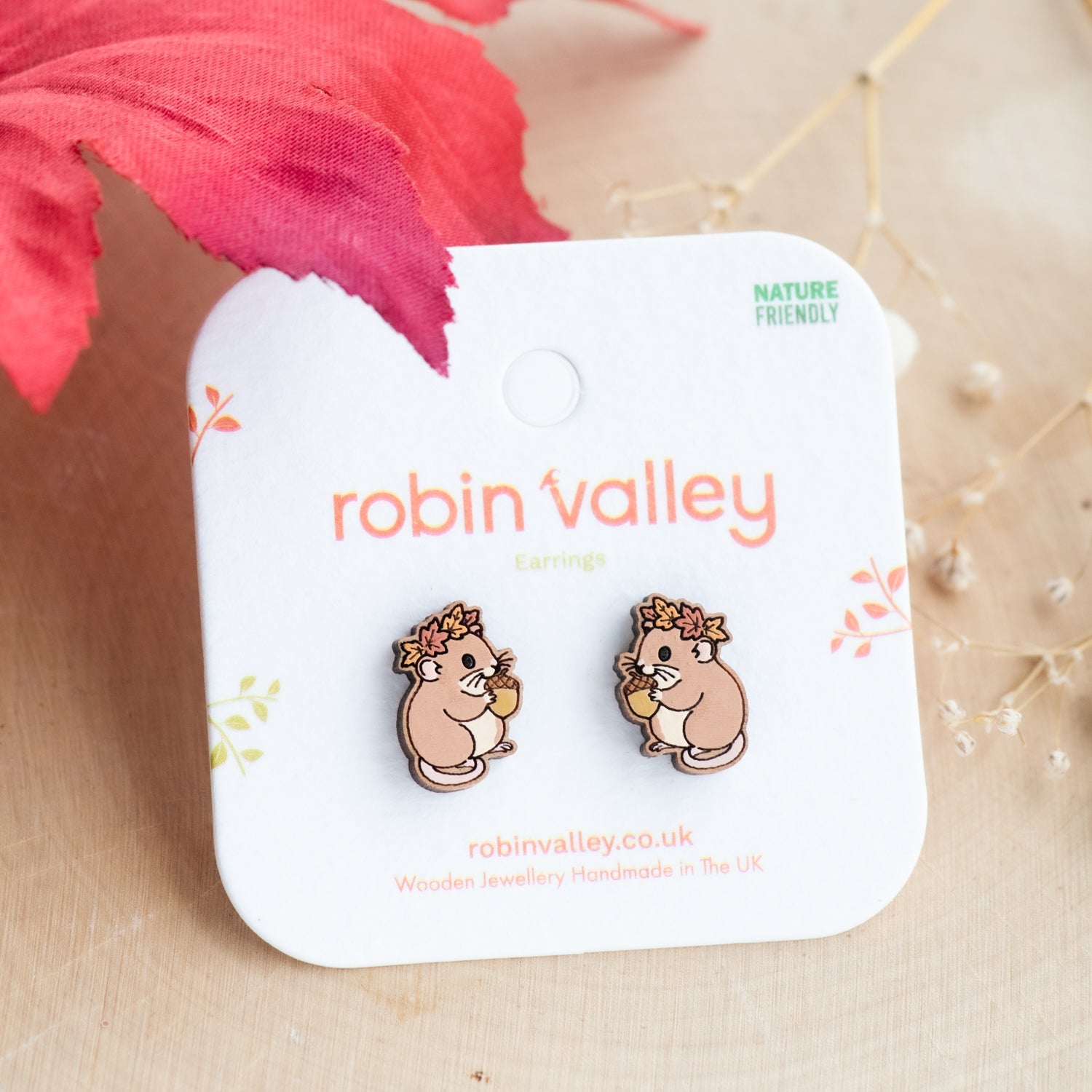 Autumn Mouse with Acorn Stud Earrings - Robin Valley Official Store