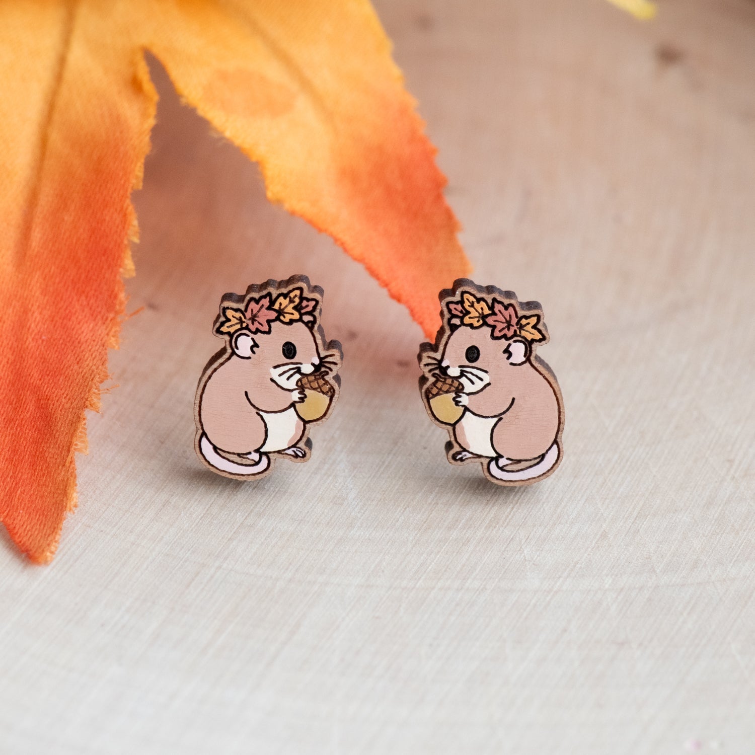 Autumn Mouse with Acorn Stud Earrings - Robin Valley Official Store