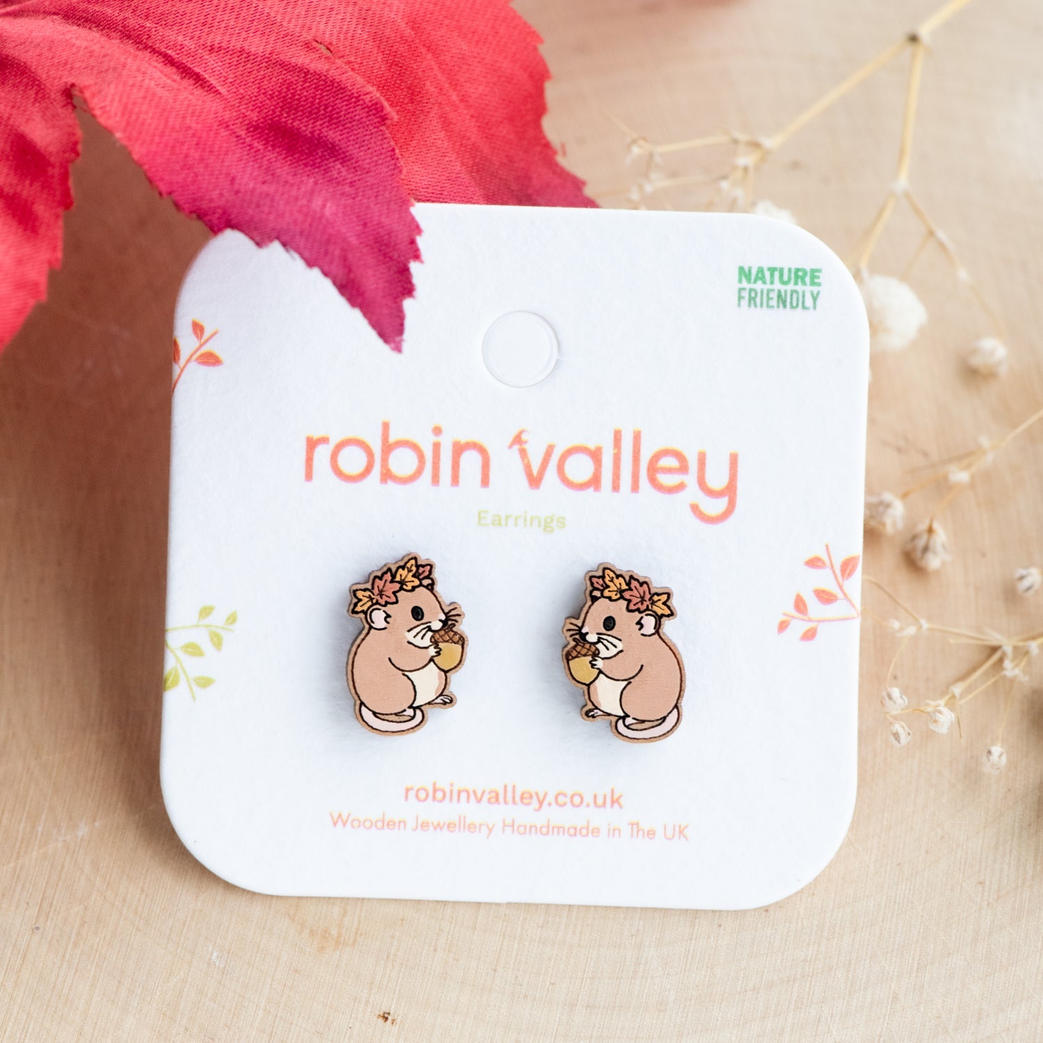 Autumn Mouse with Acorn Stud Earrings - Robin Valley Official Store