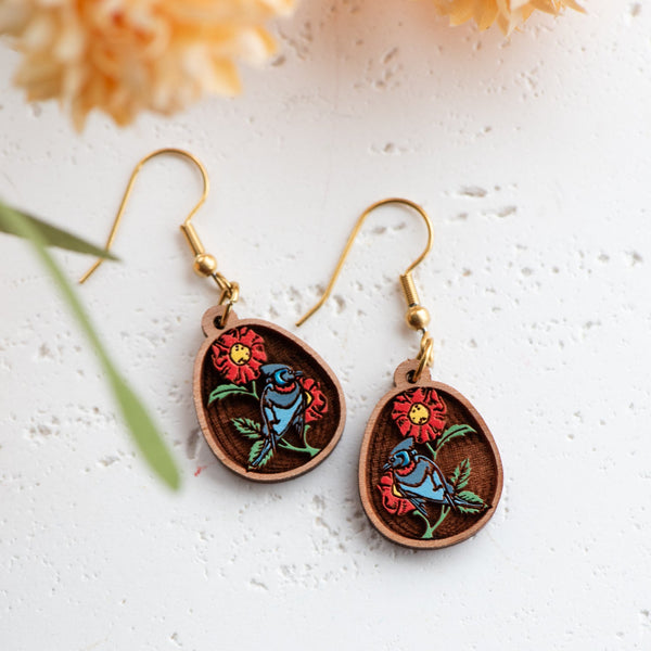 Bird Flower Hook Earrings - William Morris · Trellis Inspired - Robin Valley Official Store