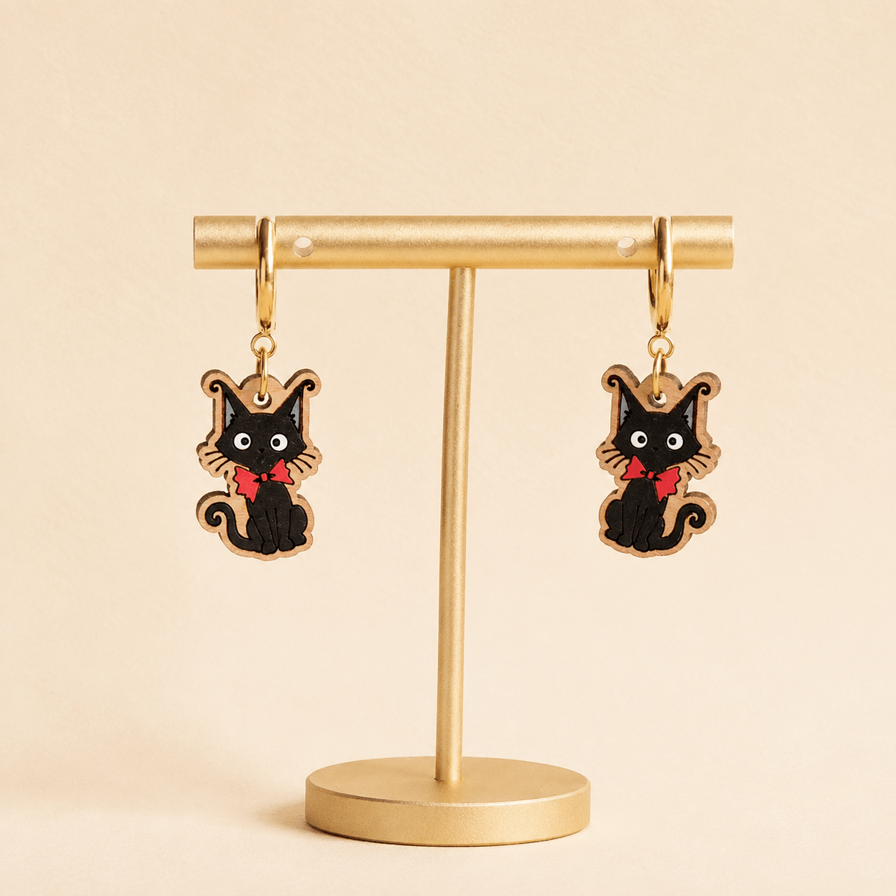 Black Cat with Red Bow Hoop Earrings - Robin Valley Official Store