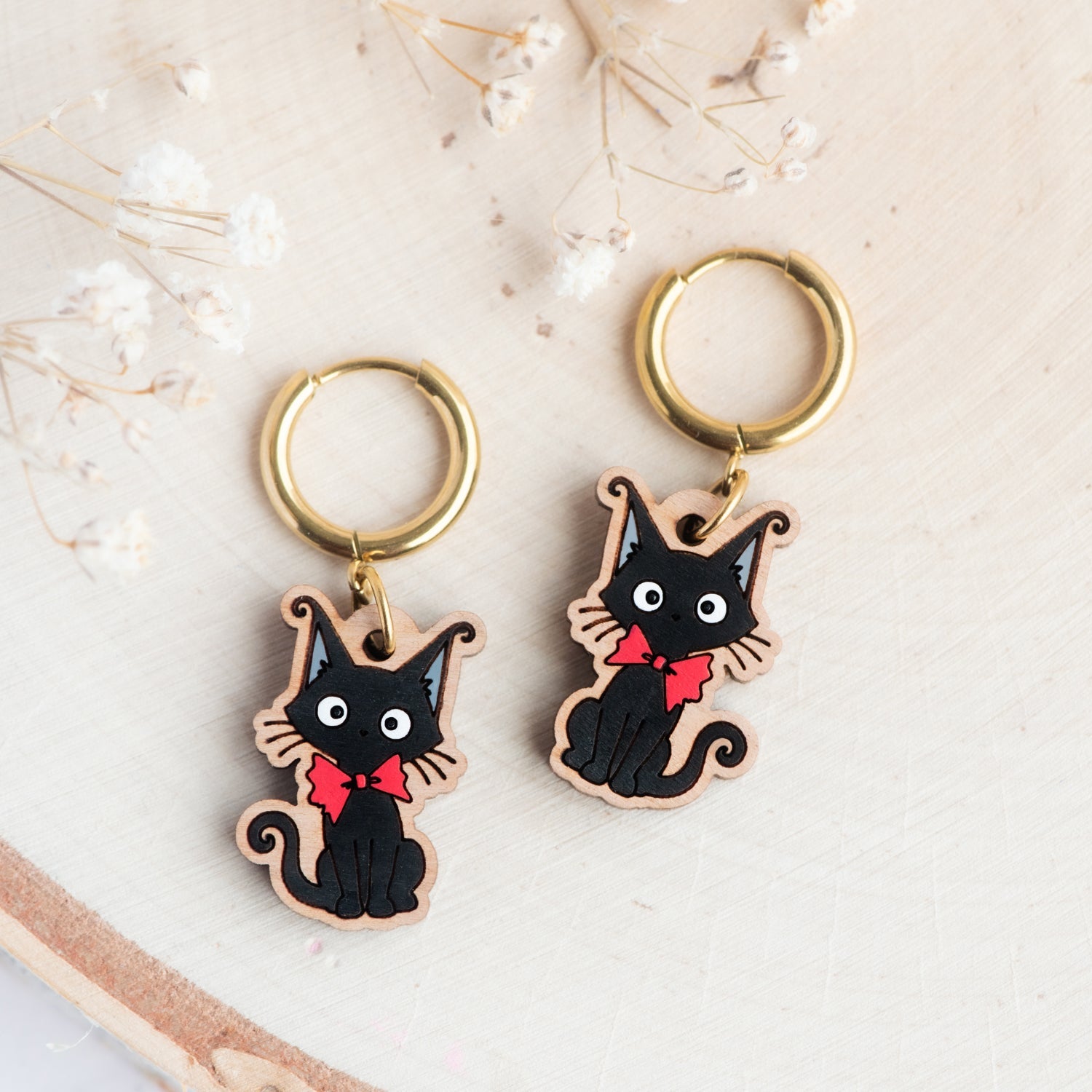 Black Cat with Red Bow Hoop Earrings - Robin Valley Official Store