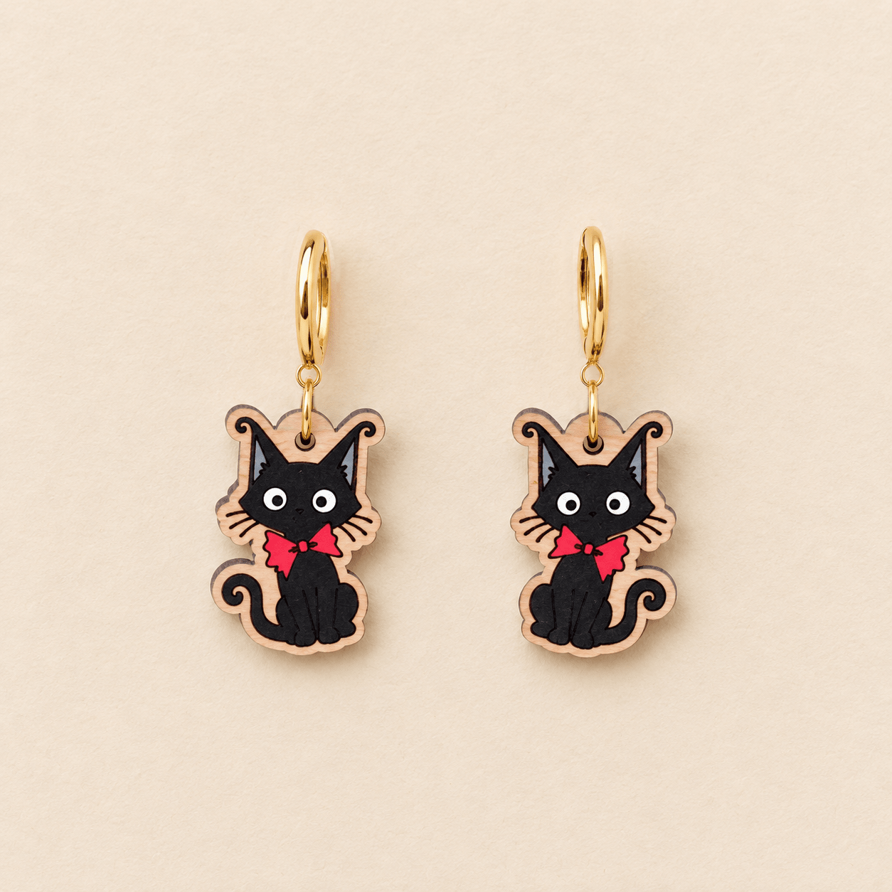Black Cat with Red Bow Hoop Earrings - Robin Valley Official Store