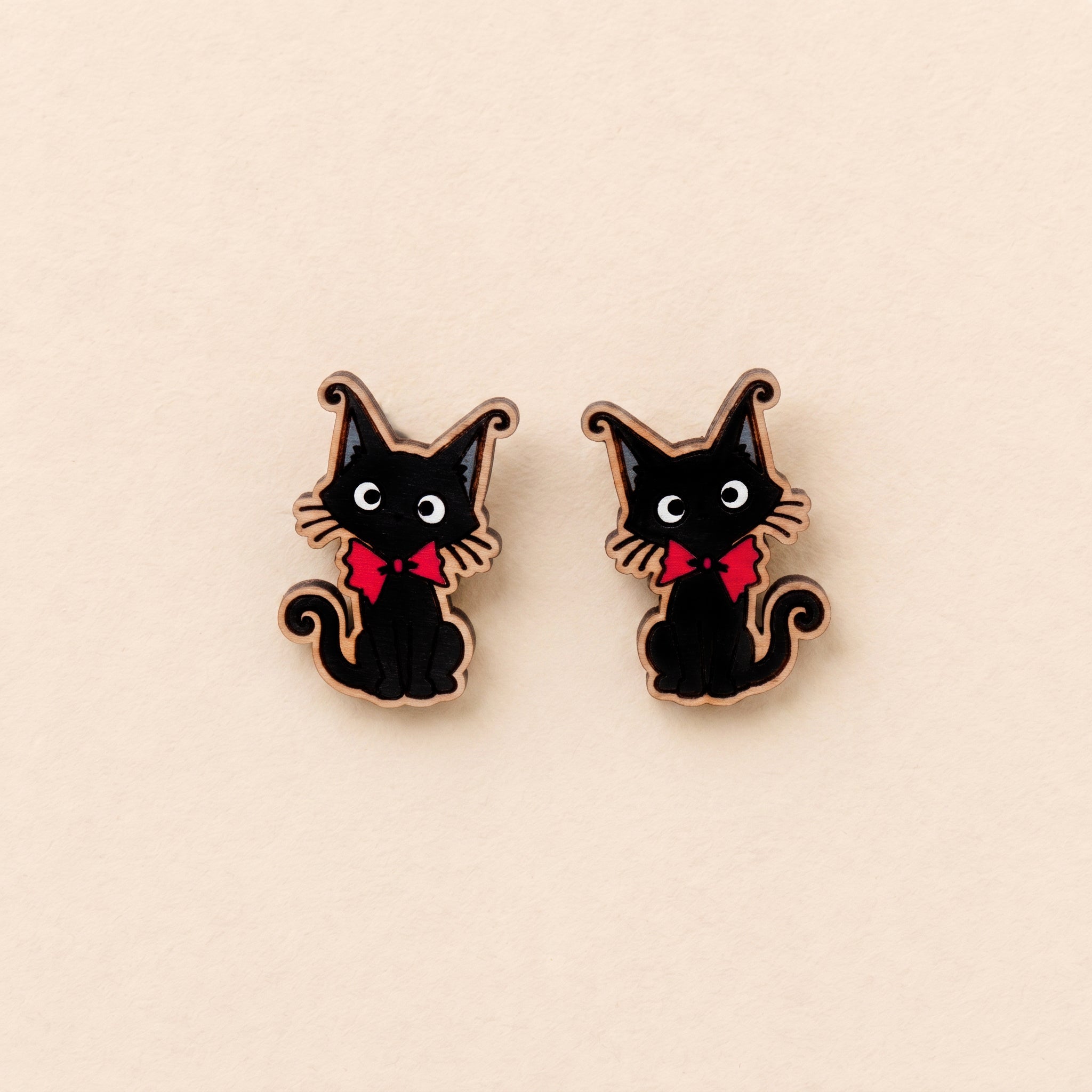 Black Cat with Red Bow Stud Earrings - Robin Valley Official Store