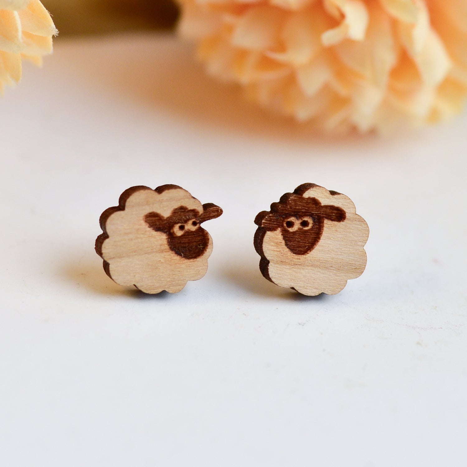 Blackface Sheep Uneven Wooden Earrings - EL10513 - Robin Valley Official Store