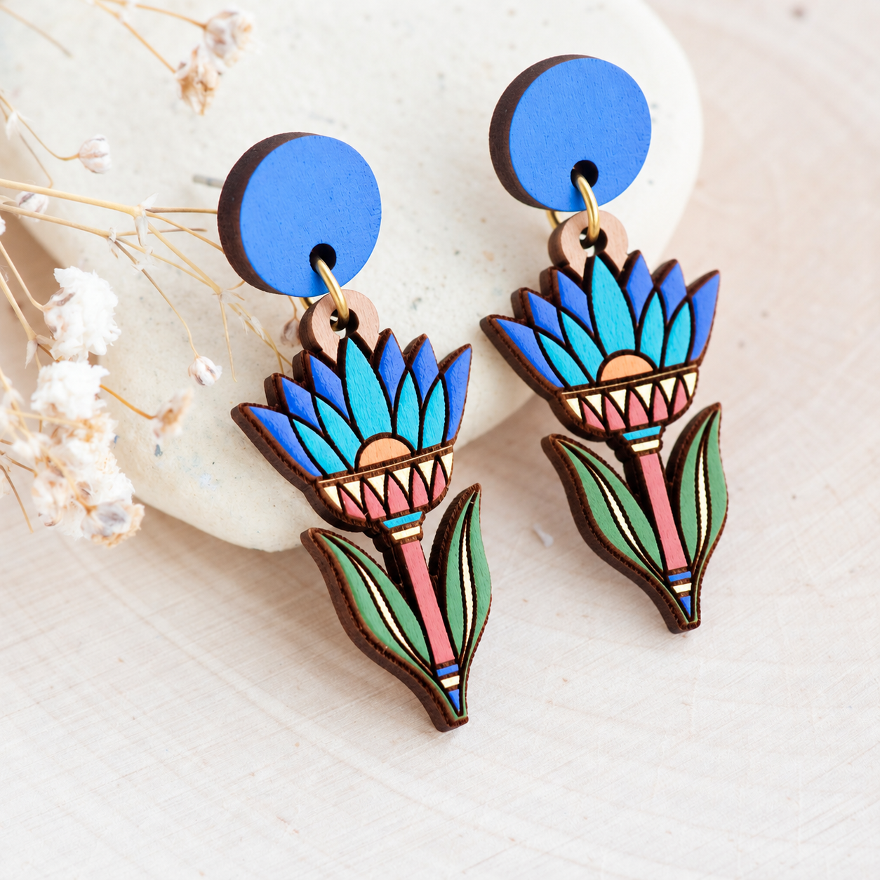 Egyptian Blue Lotus Drop Earrings