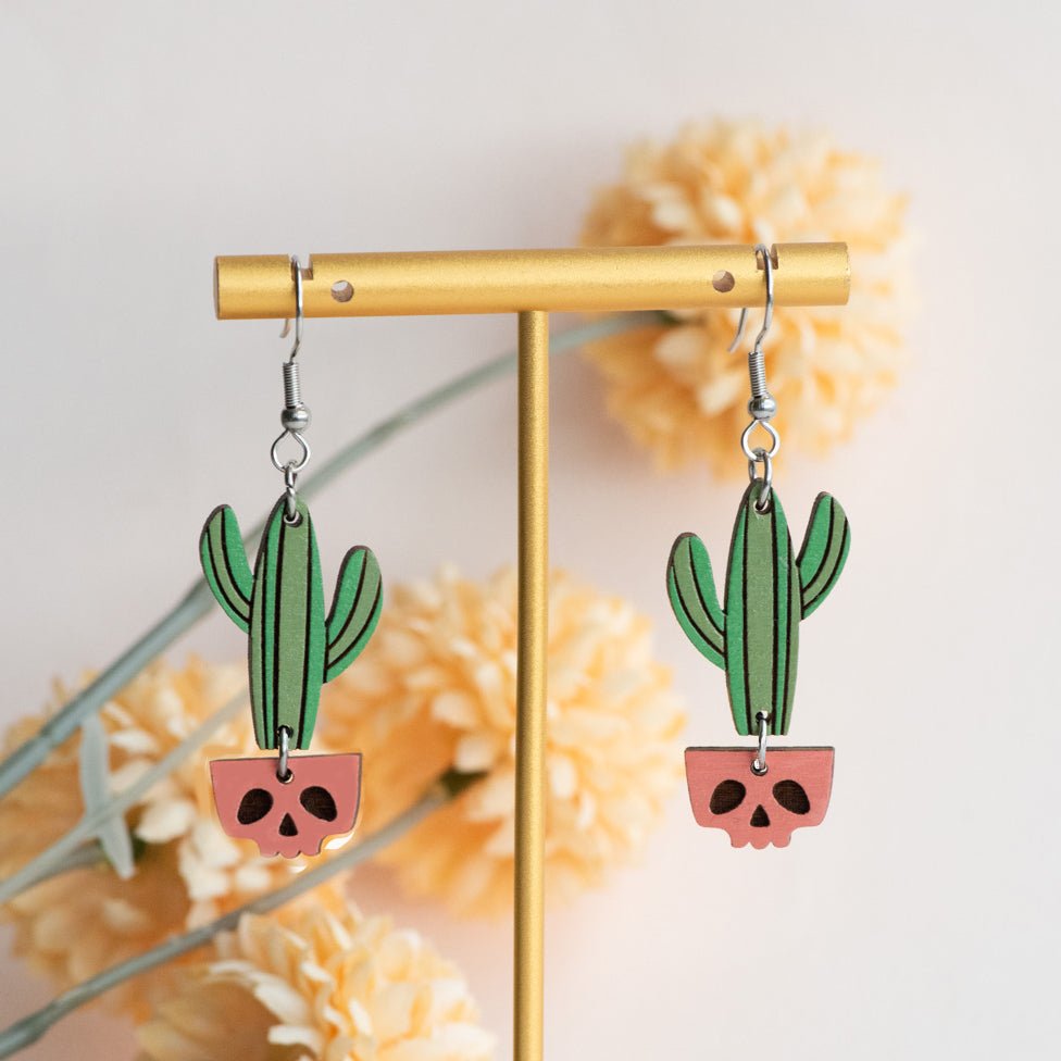 Cactus in Skull Pot Hook Earrings - Robin Valley Official Store
