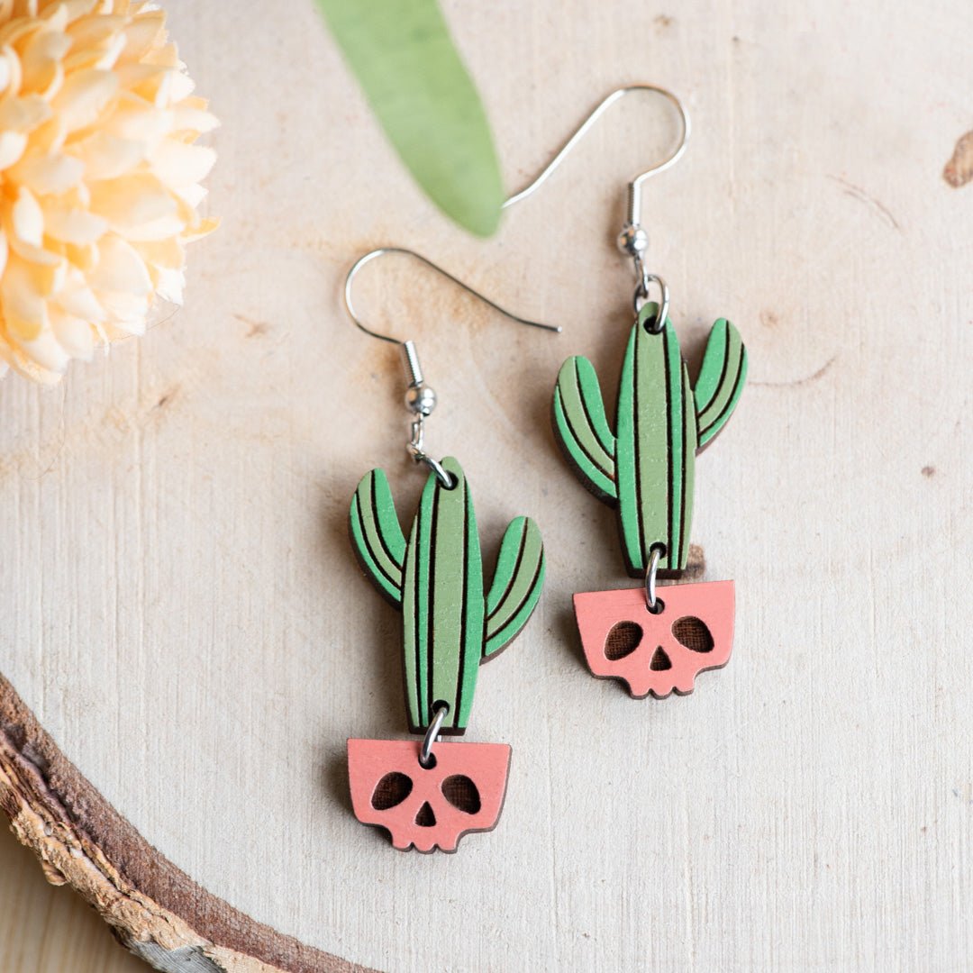 Cactus in Skull Pot Hook Earrings - Robin Valley Official Store