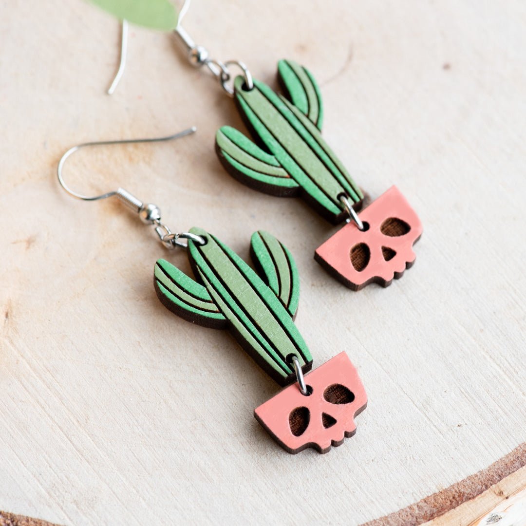 Cactus in Skull Pot Hook Earrings - Robin Valley Official Store