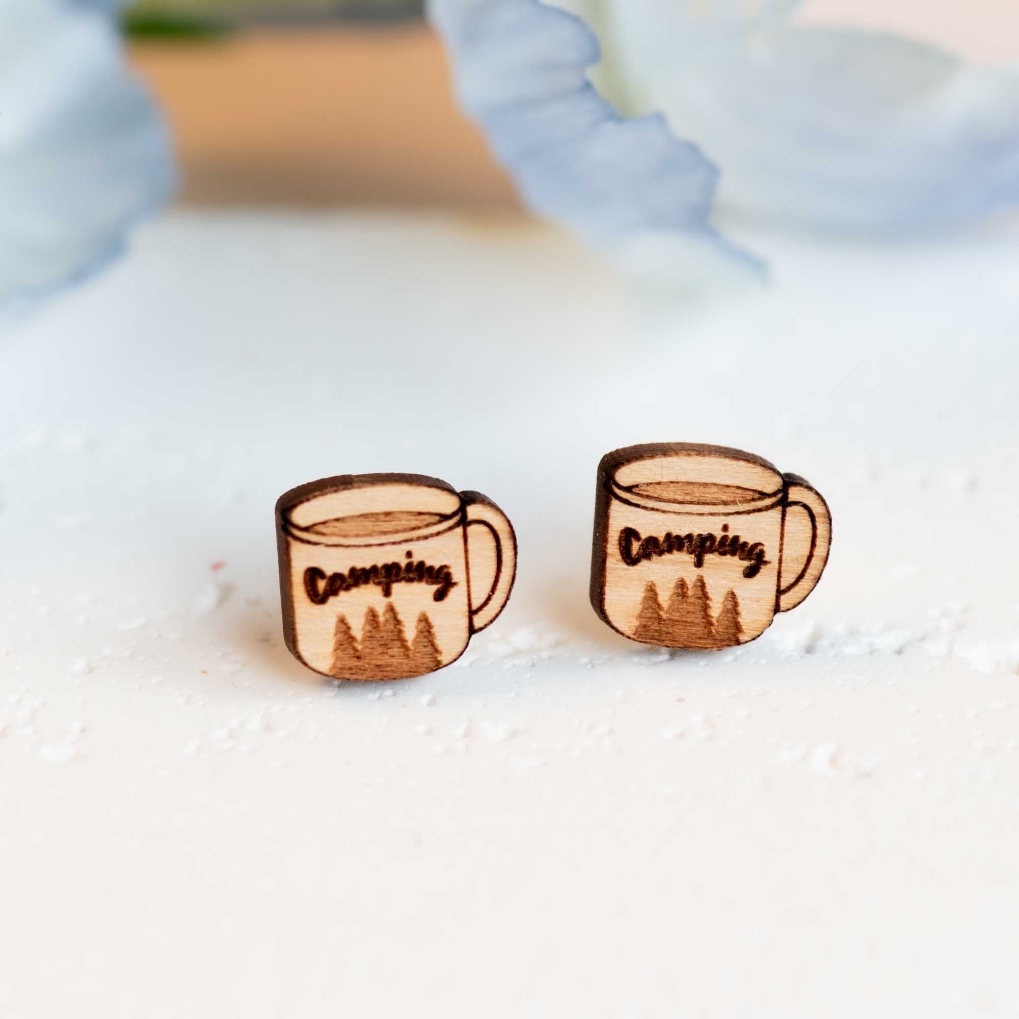 Camping Mug Wooden Earrings - ET15320 - Robin Valley Official Store