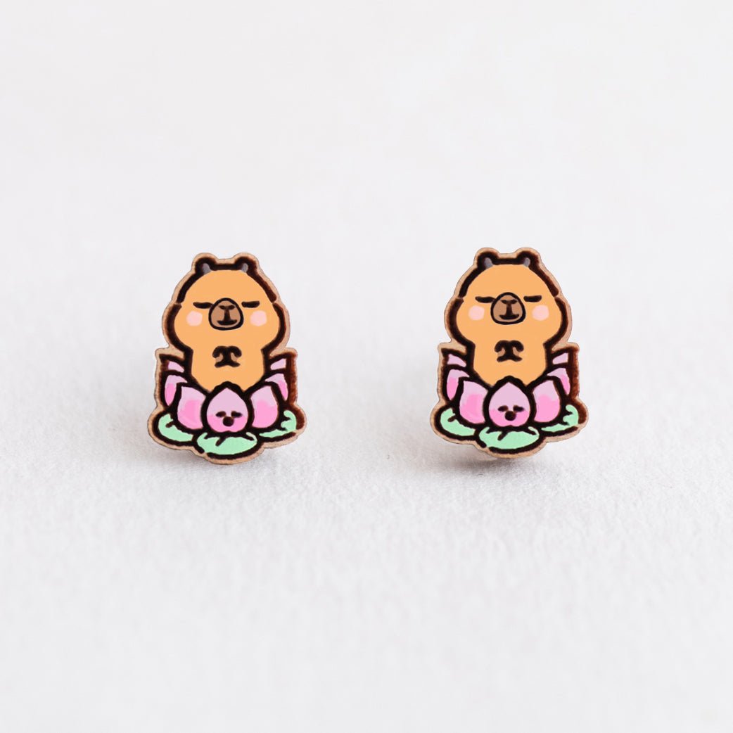 Capybara Pimoo on Lotus Stud Earrings - Robin Valley Official Store