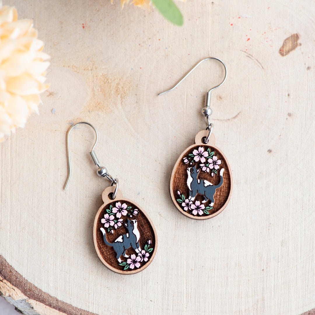 Cat & Blossom Hook Earrings - The Silent Watcher - Robin Valley Official Store