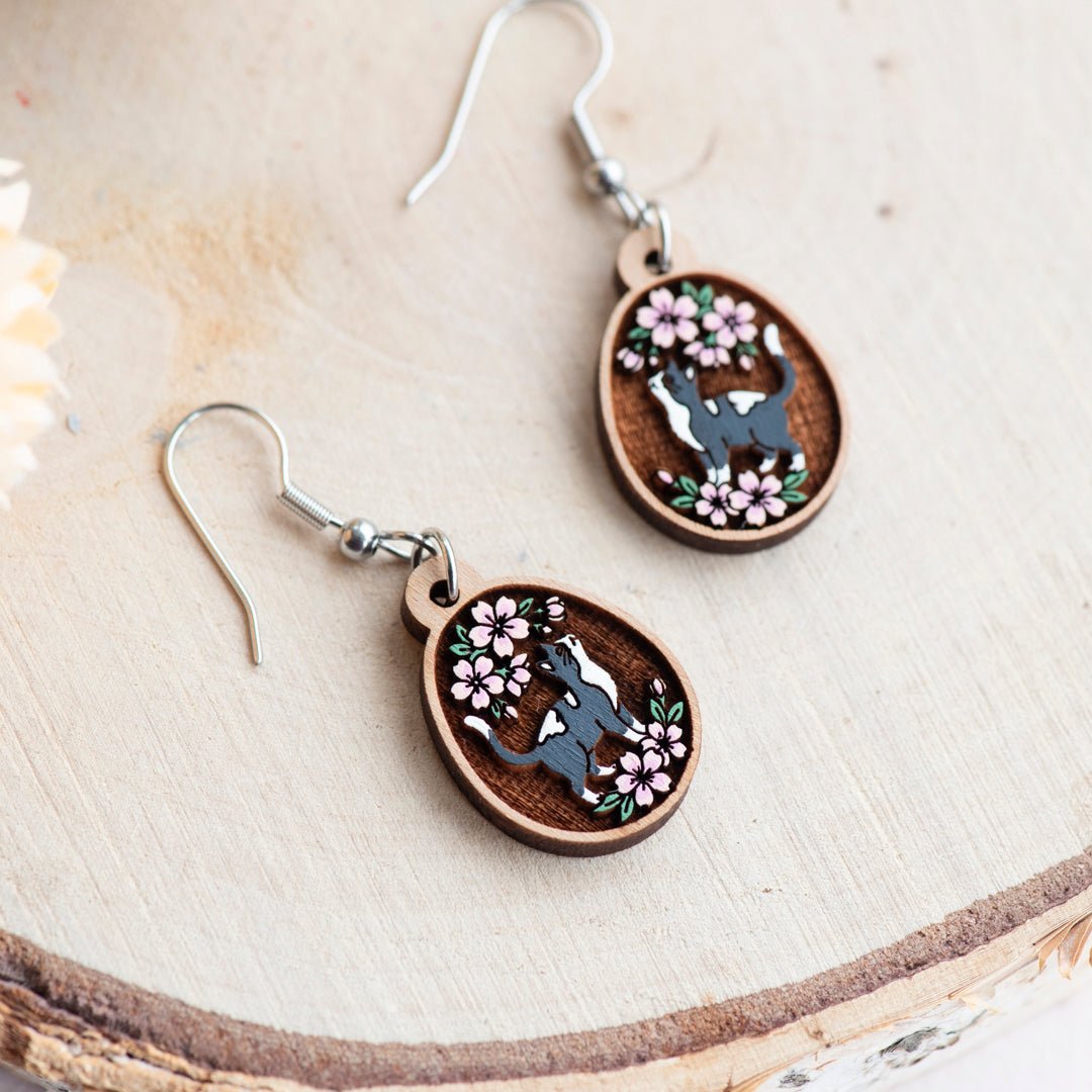 Cat & Blossom Hook Earrings - The Silent Watcher - Robin Valley Official Store