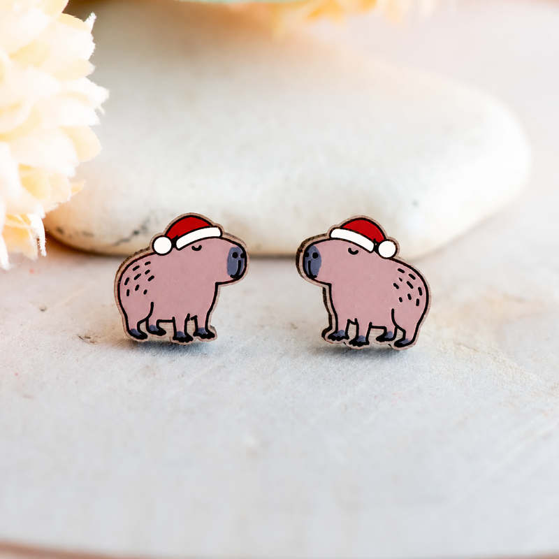 Cara the Capybara Christmas Stud Earrings