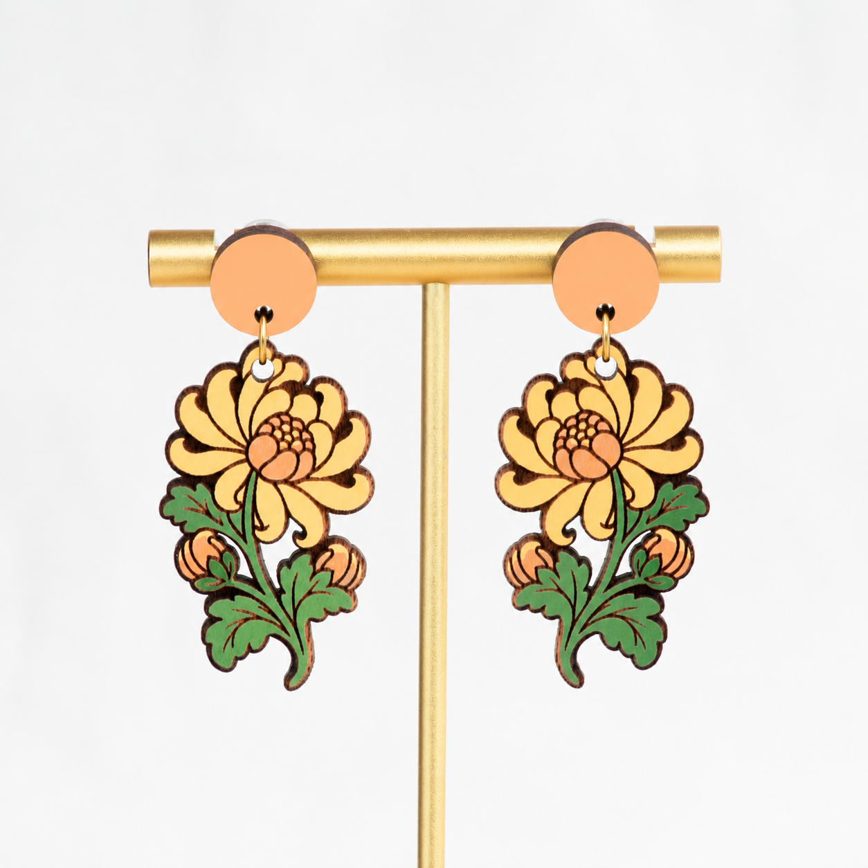 Yellow Chrysanthemum Drop Earrings