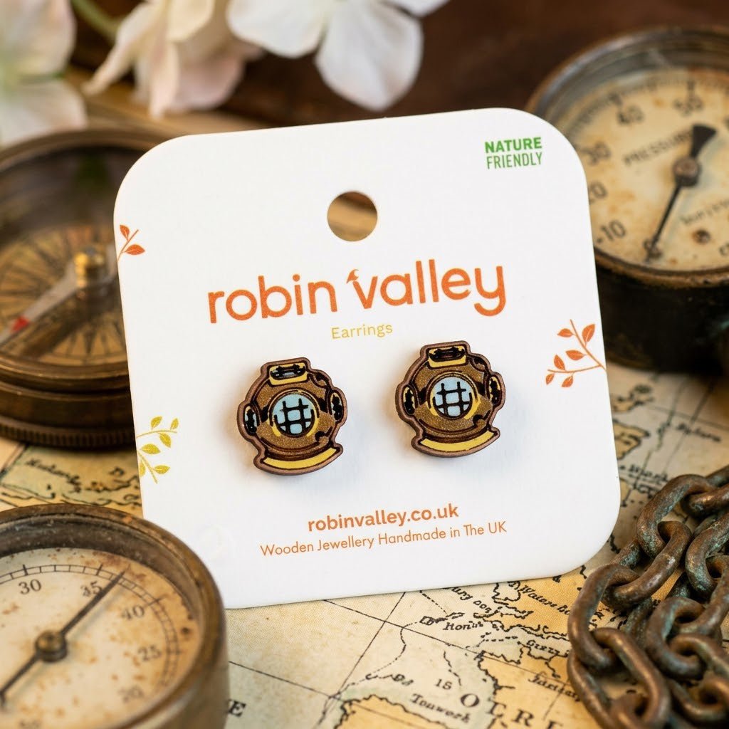 Classic Diving Helmet Stud Earrings - Robin Valley Official Store