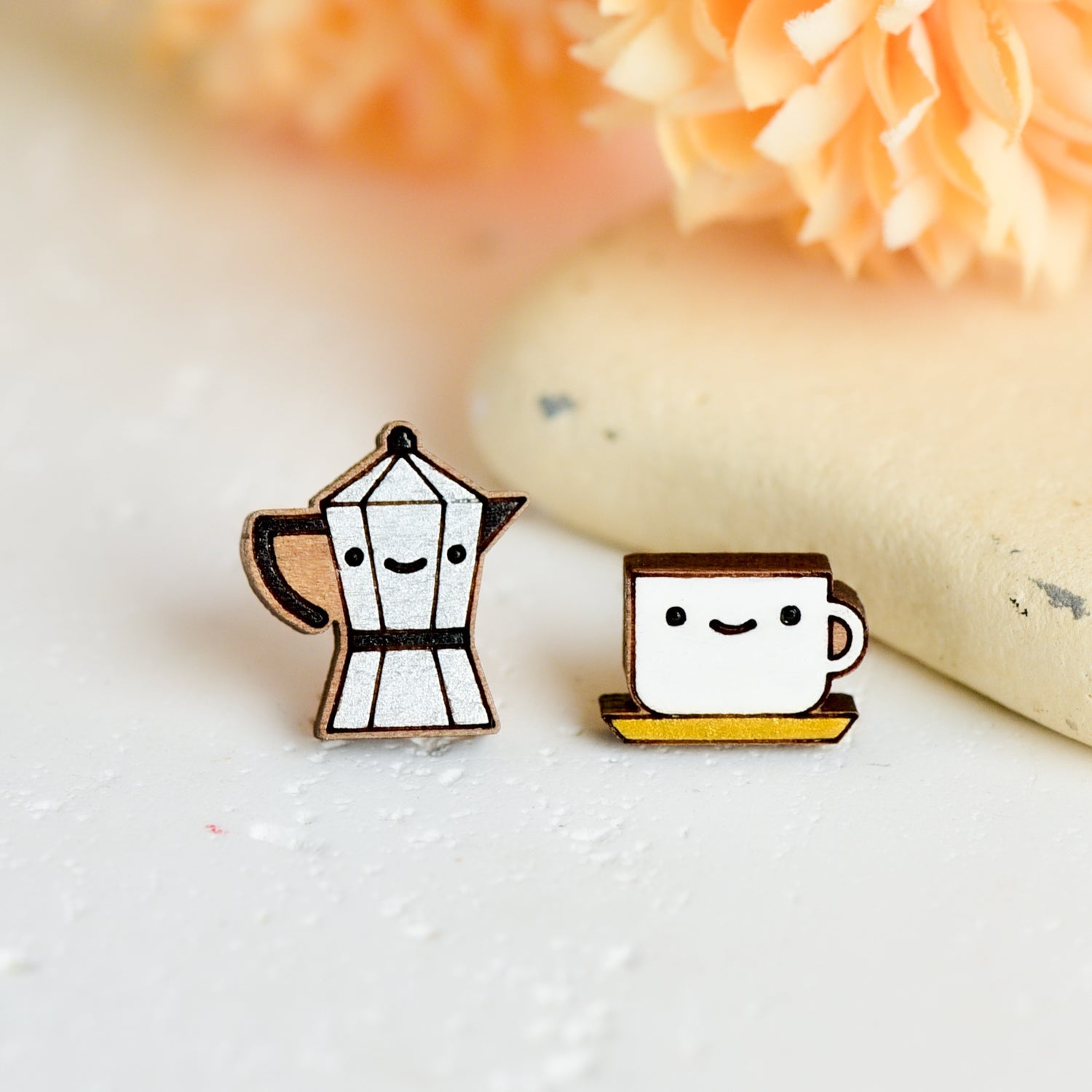 Coffee Friends Wooden Earrings - Robin Valley Official Store