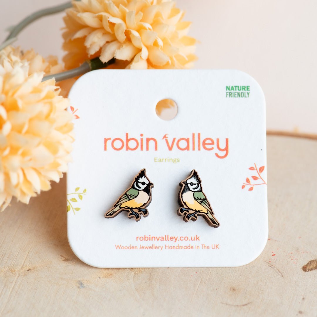 Crested Tit Earrings - Robin Valley Official Store