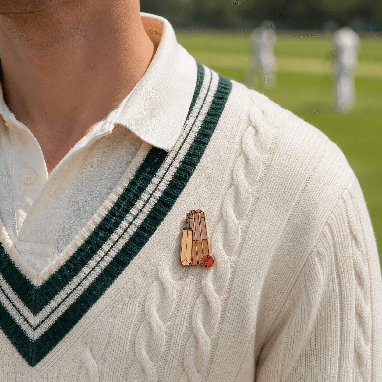 Cricket Bat & Ball Wooden Pin Badge - Robin Valley Official Store