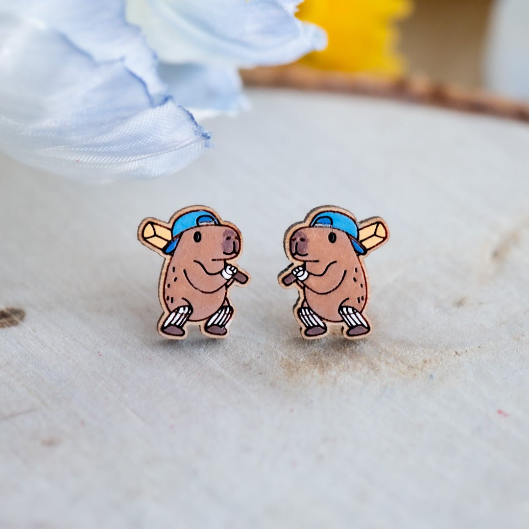 Cricket Player Capybara Stud Earrings - Robin Valley Official Store