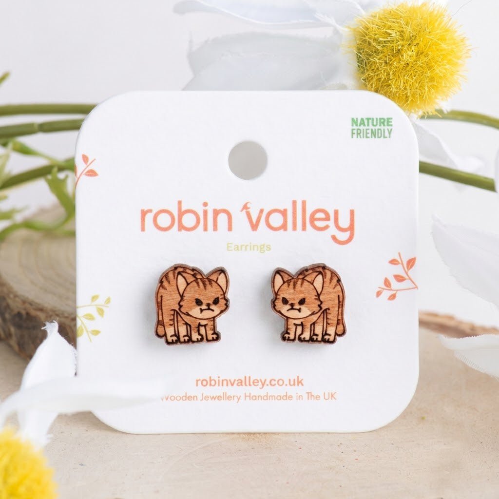 Cross Cat Stud Earrings - Robin Valley Official Store