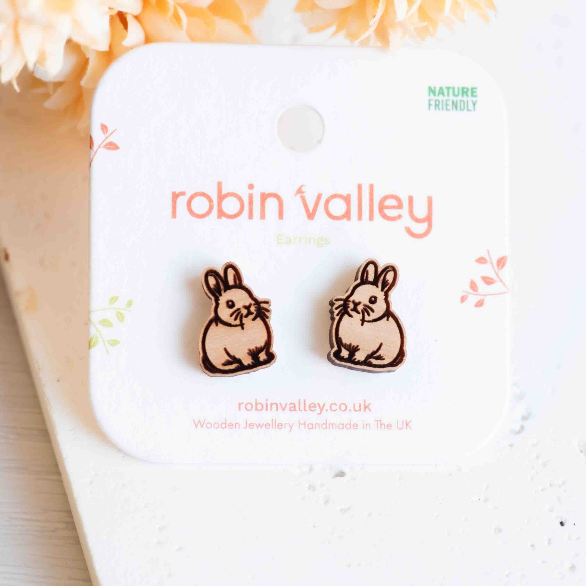 Cute Bunny Wooden Stud Earrings - EL10434 - Robin Valley Official Store