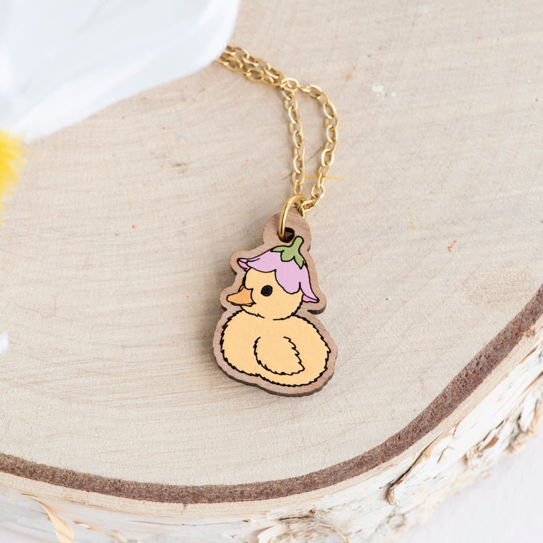 Cute Duckling with Pink Flower Hat Necklace - Robin Valley Official Store