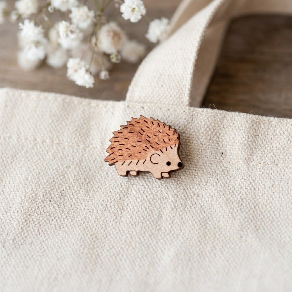 Cute Hedgehog Wooden Pin Badge - Robin Valley Official Store