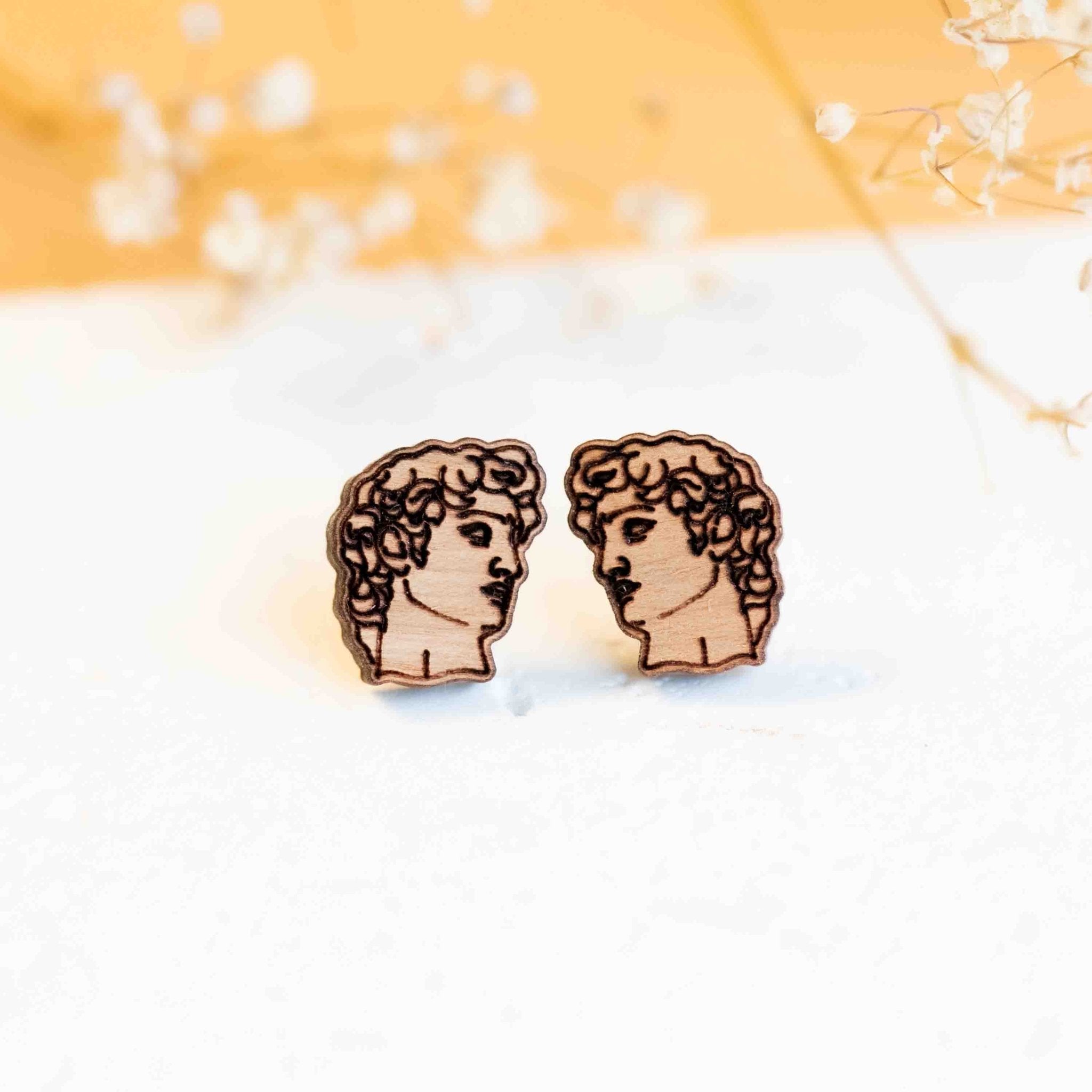 David of Michelangelo Sculpture Wooden Earrings - EO14107 - Robin Valley Official Store