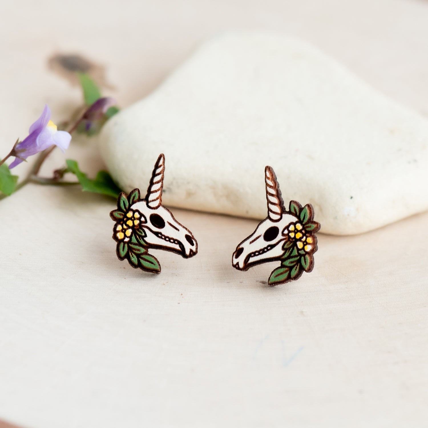 Flora Unicorn Skull Stud Earrings - Robin Valley Official Store