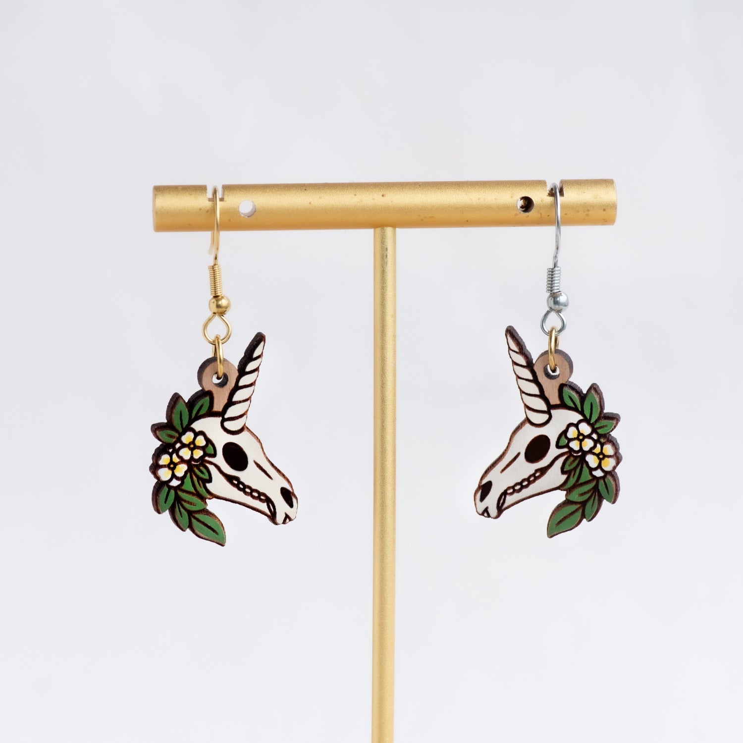 Floral Unicorn Skull Hook Earrings - Robin Valley Official Store