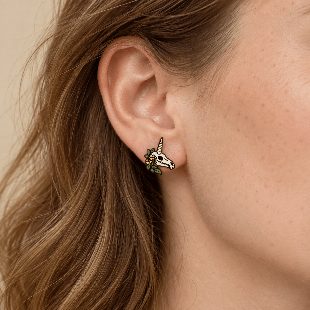 Floral Unicorn Skull Stud Earrings - Robin Valley Official Store