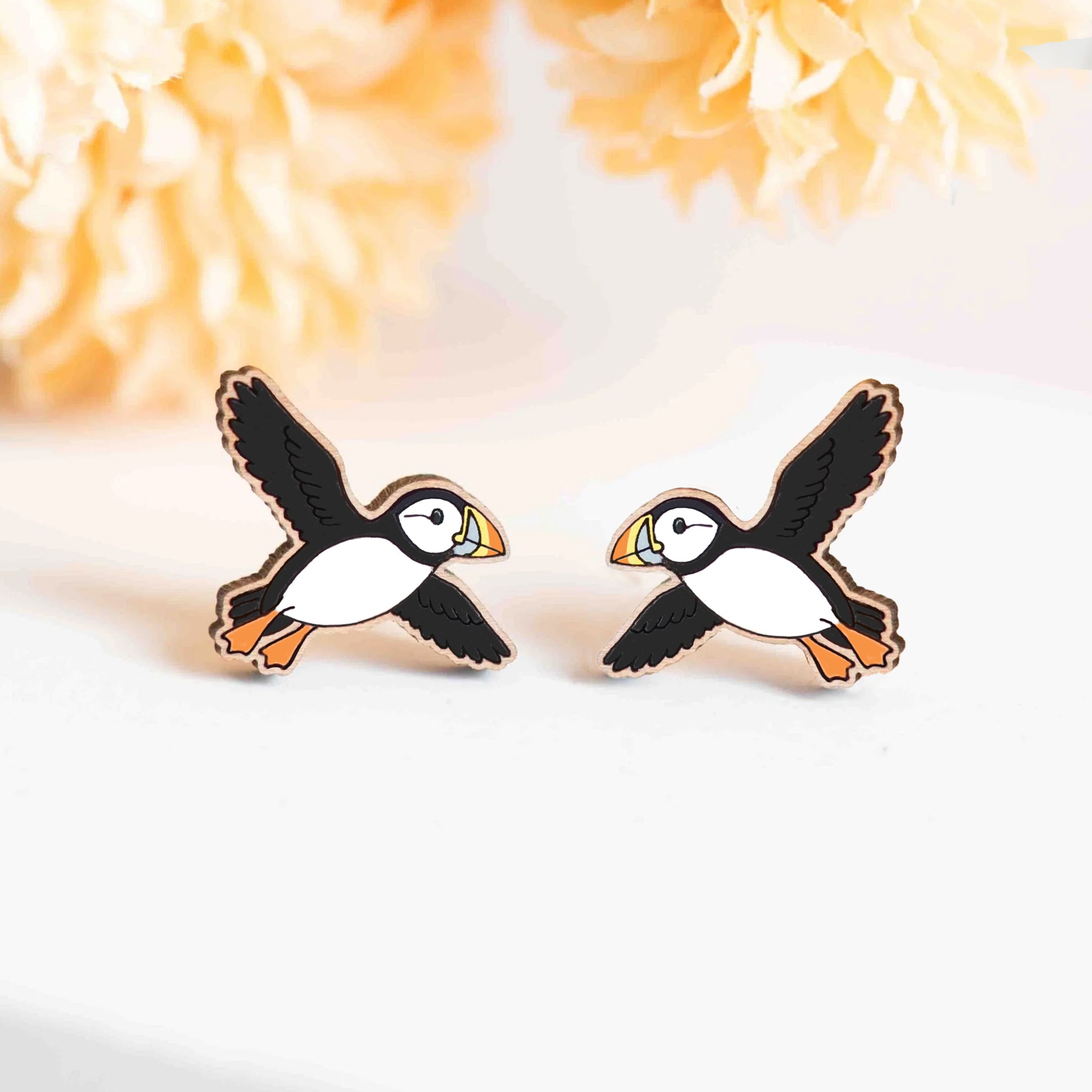 Flying Puffin Earrings