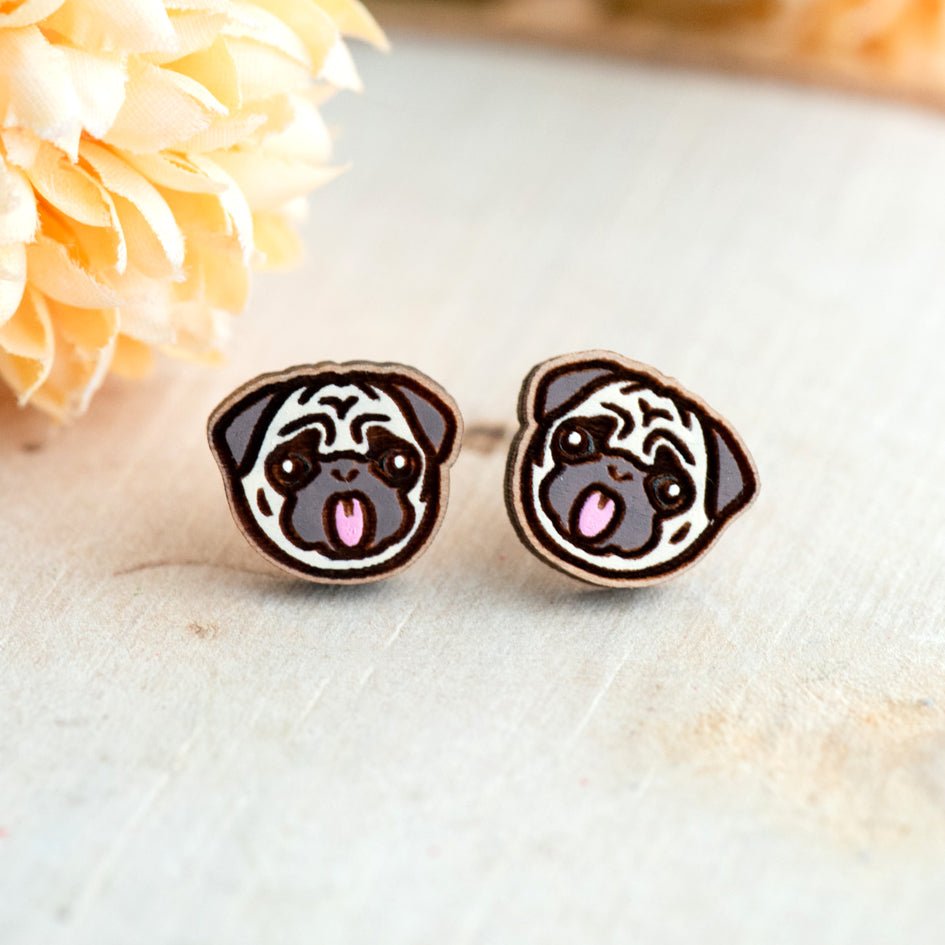 Funny Pug Head Stud Earrings - Robin Valley Official Store