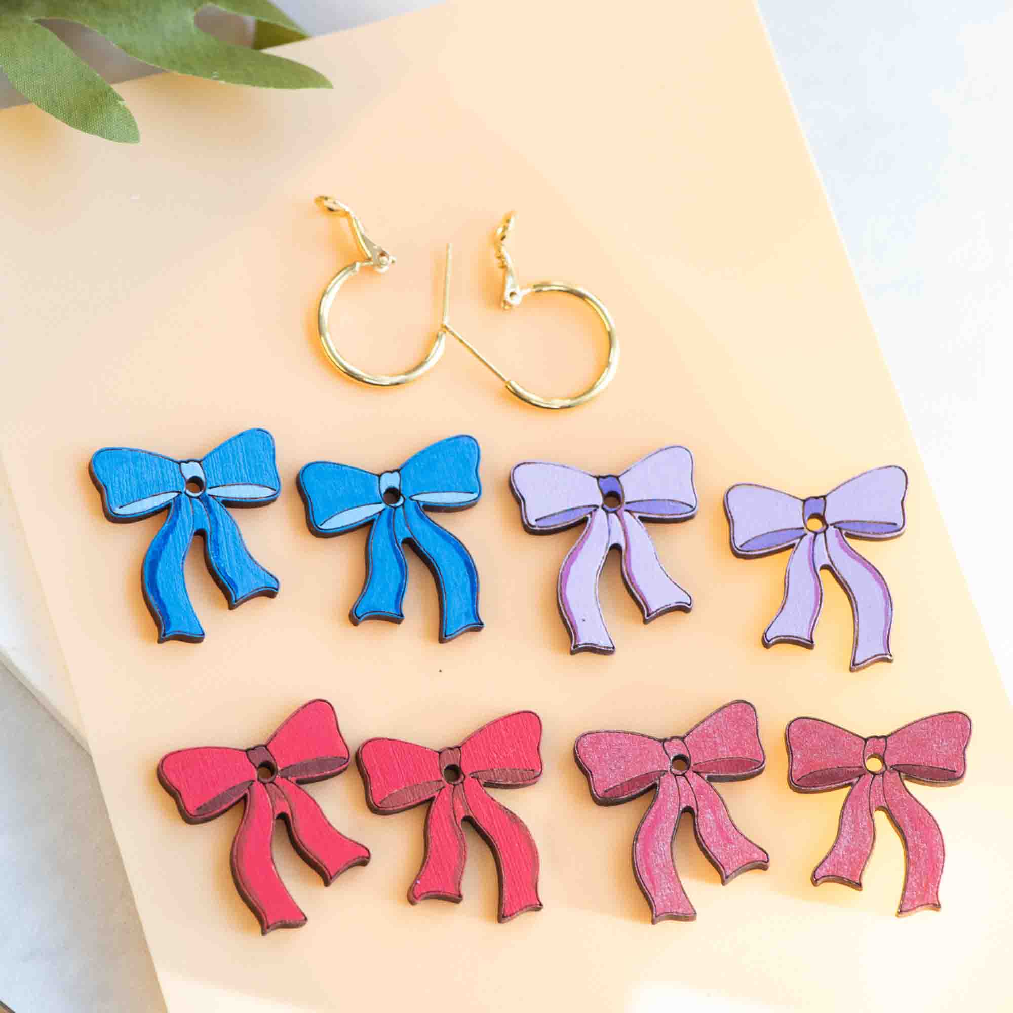 Glitter Pink Ribbon Bow Hoop Earrings - PET15232 - Robin Valley Official Store