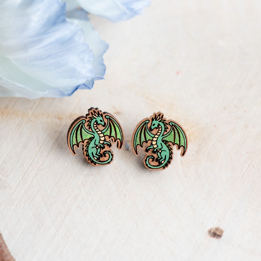 Green Dragon Stud Earrings - Robin Valley Official Store