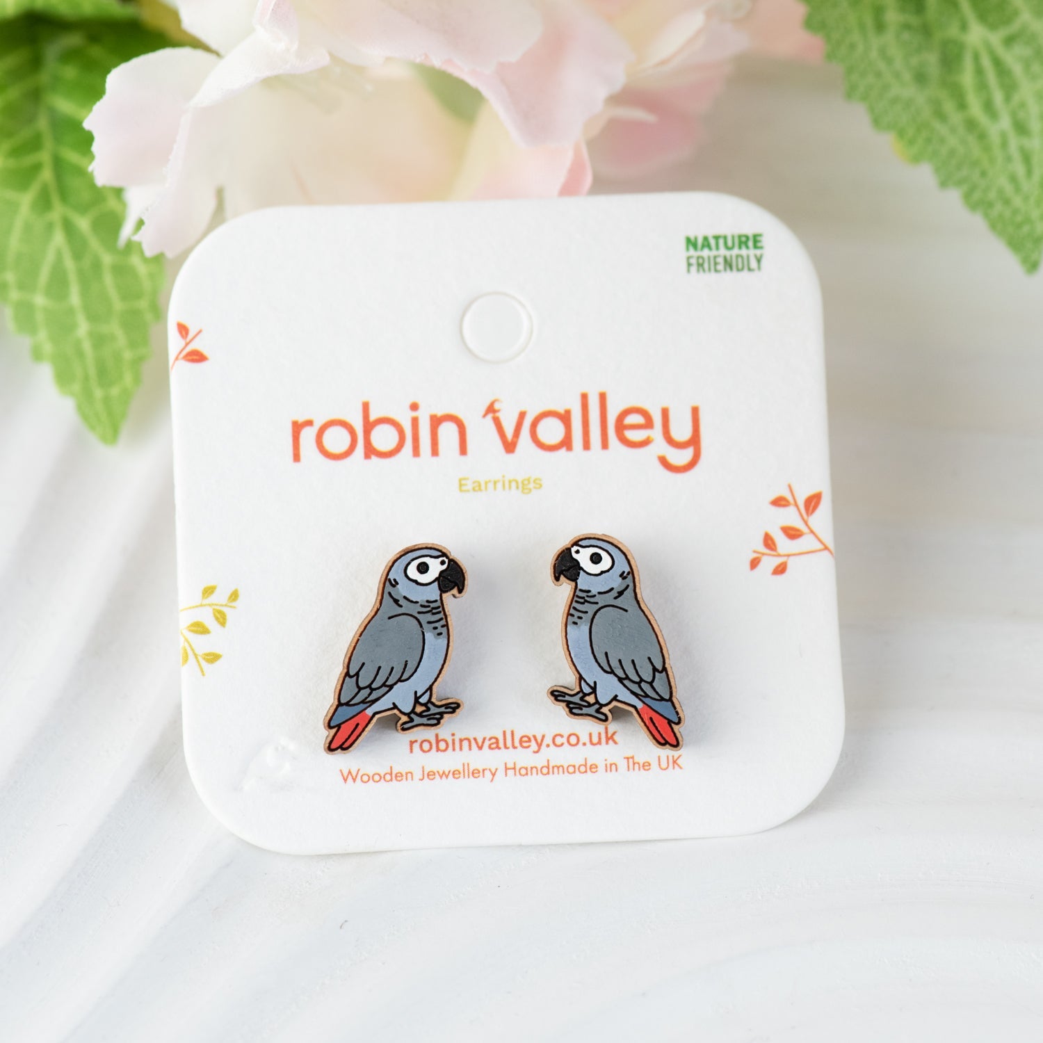 Grey Parrot Earrings - PEB12131 - Robin Valley Official Store