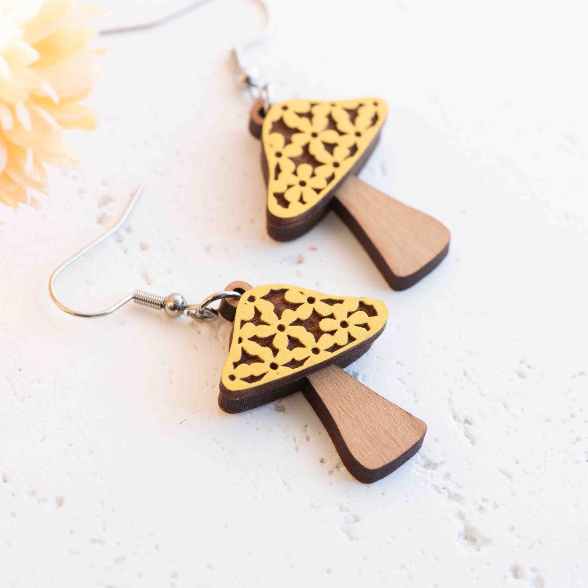 Hand - painted 3D Flower Mushroom Hook Earrings - PEO14233D (Yellow) - Robin Valley Official Store